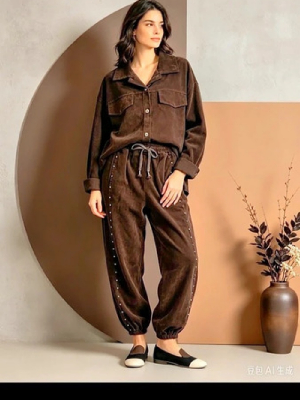 166 Made In Italy Cotton Corduroy Ballon With Side Studs Adjustable Waist Jogger